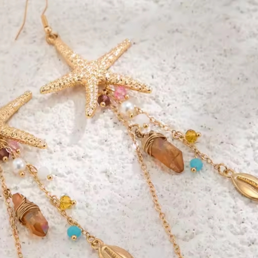 Gold Starfish Dangle Earrings | NWOT - Picture 3 of 8